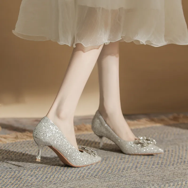 GOSO Slim Heel High Heels 6CM Women's Silver-1