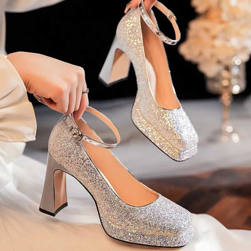 GOSO Chunky Heel High Heels Women's Champagne-6