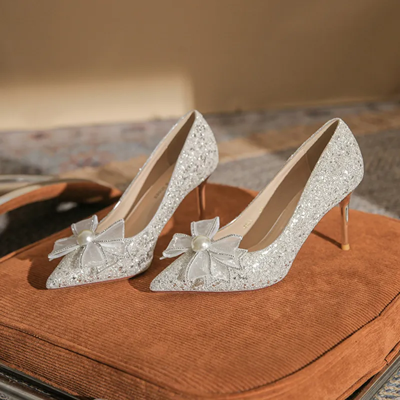 GOSO Slim Heel High Heels 6.5CM Women's Silver-2