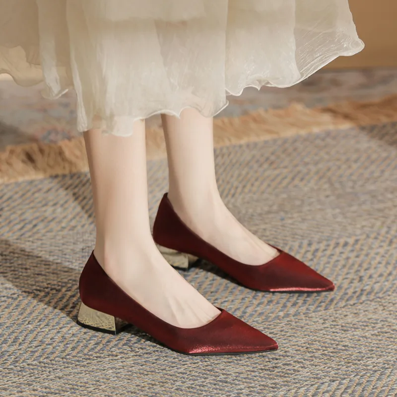 GOSO Chunky Heel High Heels 3CM Women's Red-4