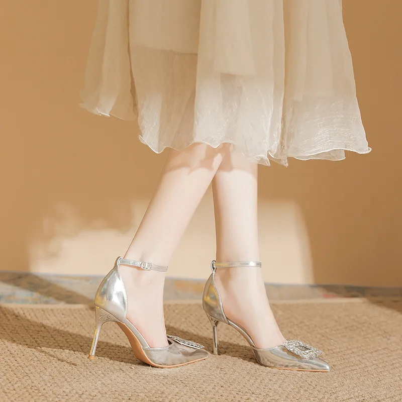 GOSO Slim Heel High Heels Women's Silver-3