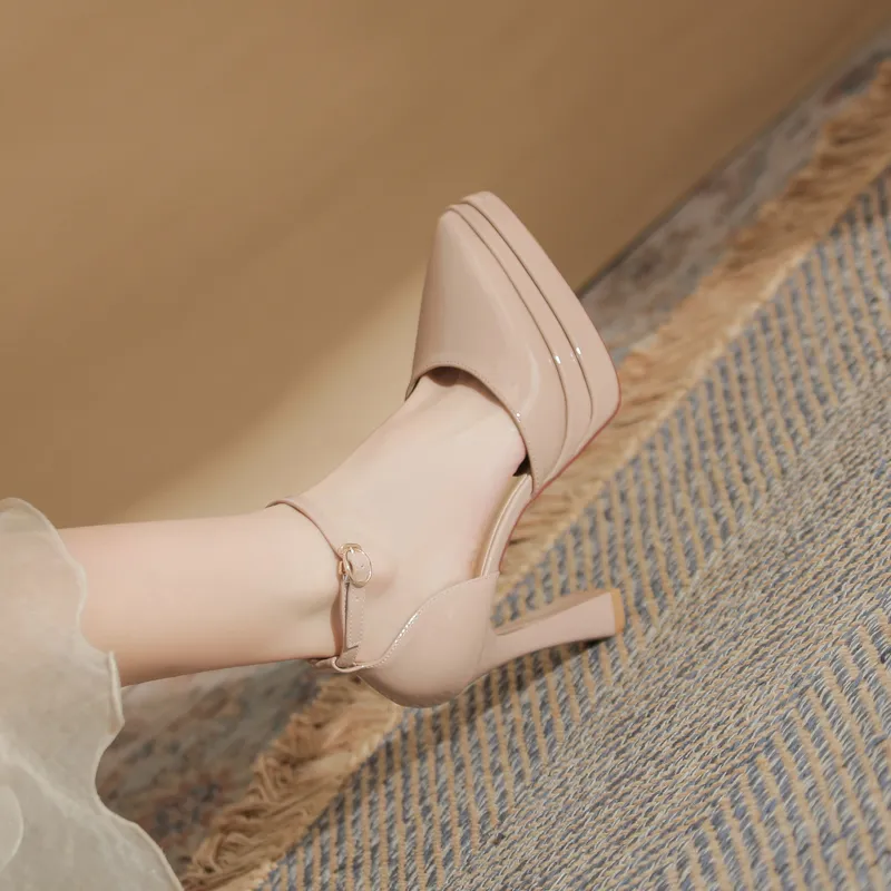 GOSO Chunky Heel High Heels Women's Nude-5