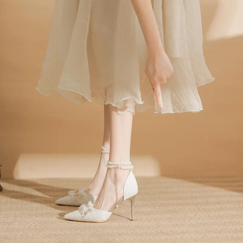 GOSO Slim Heel High Heels Women's White-5