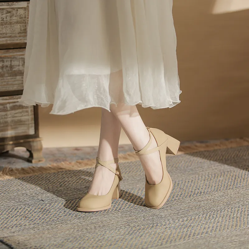 GOSO Chunky Heel High Heels Women's Khaki-5