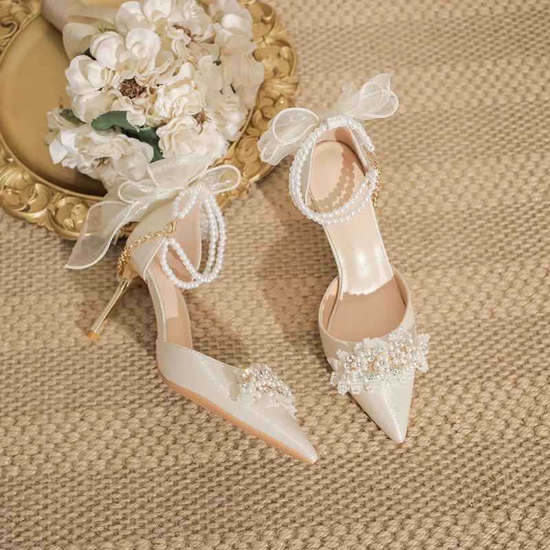 GOSO Slim Heel High Heels Women's White-6