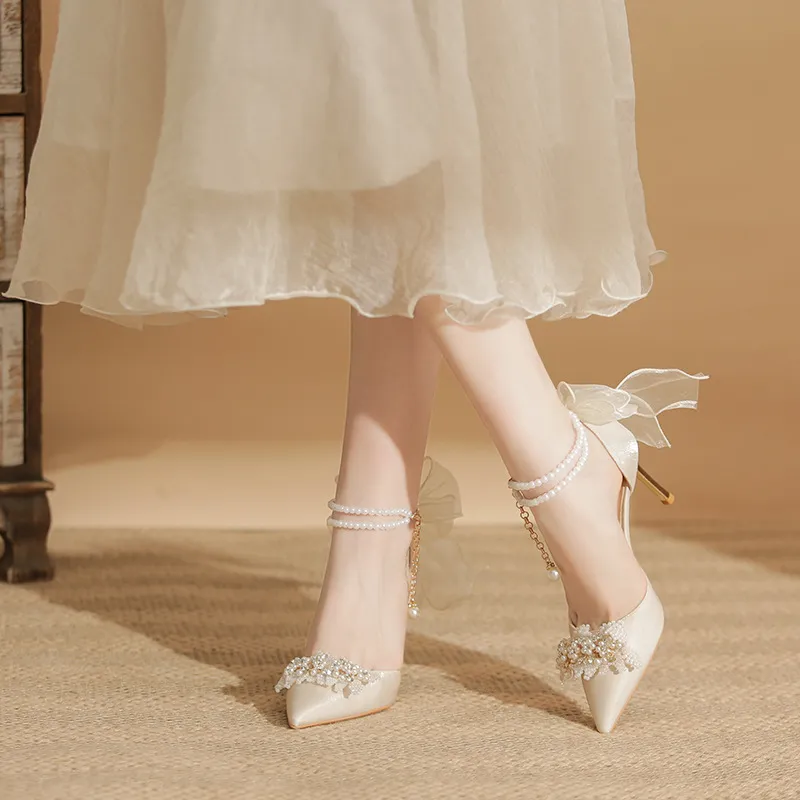 GOSO Slim Heel High Heels Women's White-3