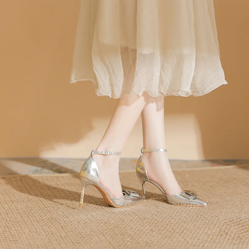 GOSO Slim Heel High Heels Women's Silver-4