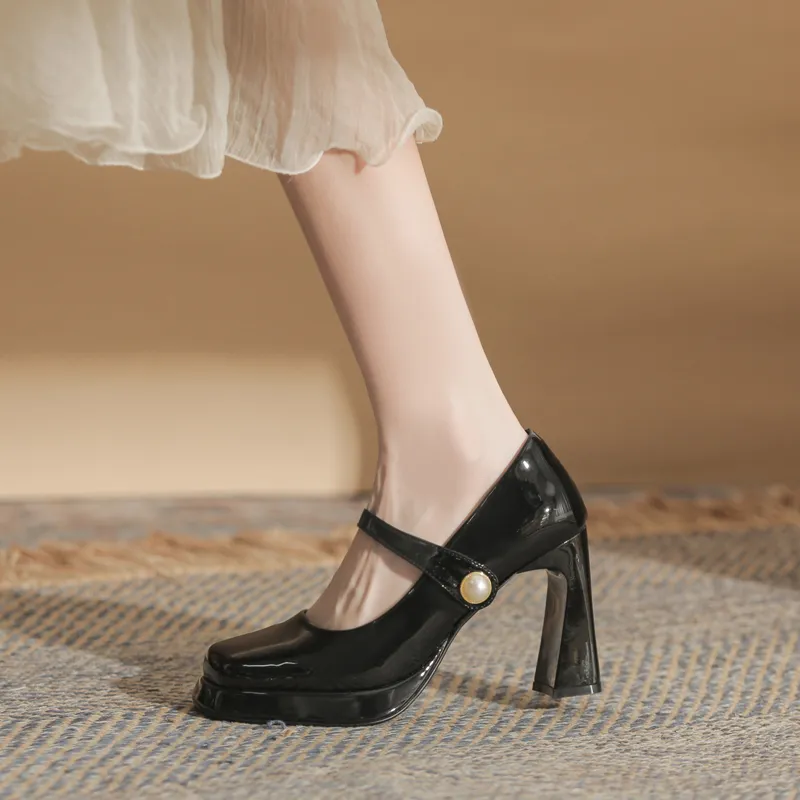 GOSO Chunky Heel High Heels 9CM Women's Black-3