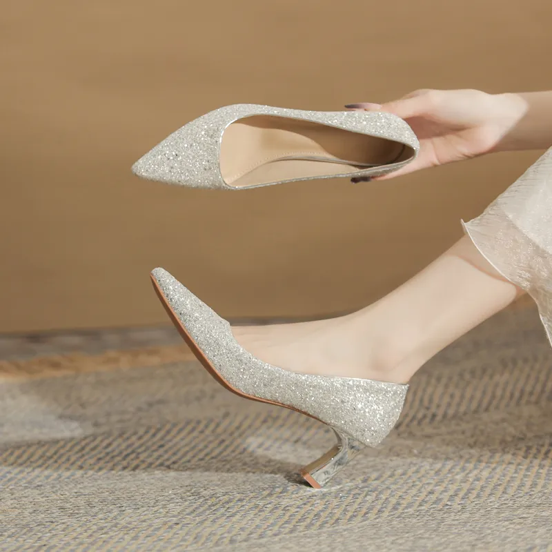 GOSO Chunky Heel High Heels 6CM Women's Silver-4