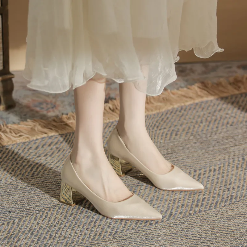 GOSO Block Heel High Heels 6CM Women's Apricot-3