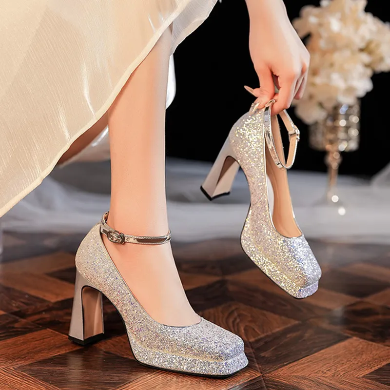 GOSO Chunky Heel High Heels Women's Champagne-7