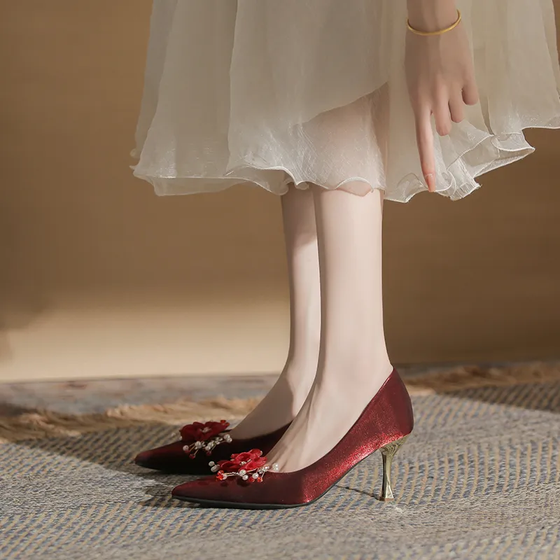 GOSO Slim Heel High Heels Women's Burgundy-1