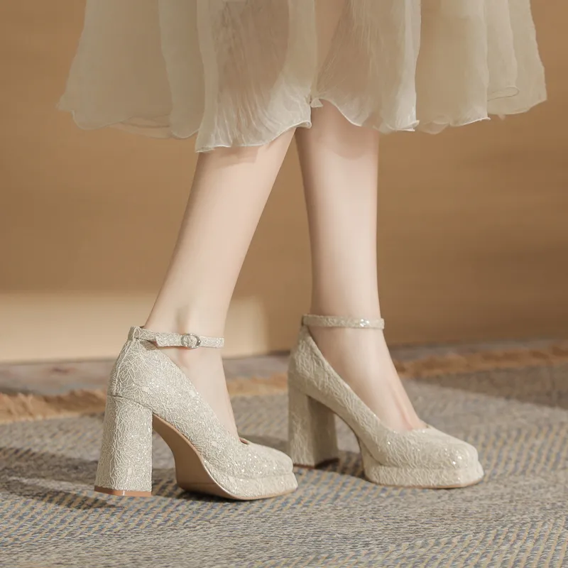 GOSO Chunky Heel High Heels Women's Gold-1
