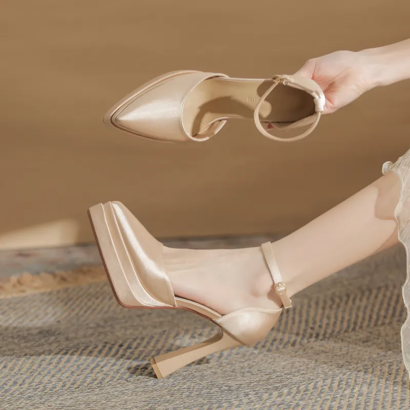 GOSO Chunky Heel High Heels Women's Champagne-1