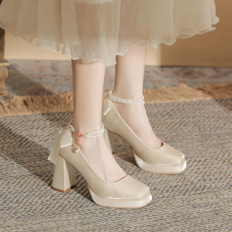GOSO Chunky Heel High Heels 9CM Women's Champagne-2