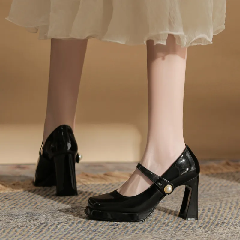 GOSO Chunky Heel High Heels 9CM Women's Black-5