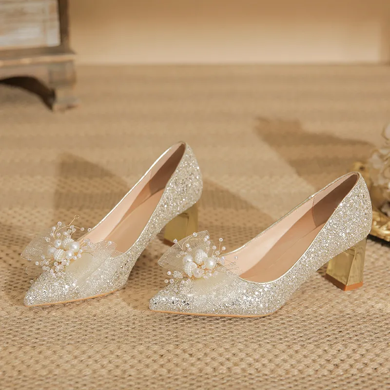 GOSO Chunky Heel High Heels Women's Champagne Gold-6