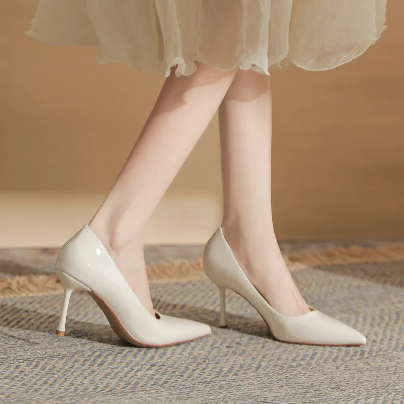 GOSO Slim Heel High Heels 7CM Women's Ecru-3
