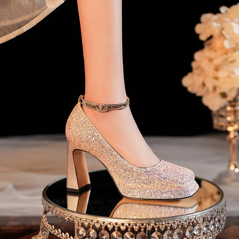 GOSO Chunky Heel High Heels Women's Champagne-4