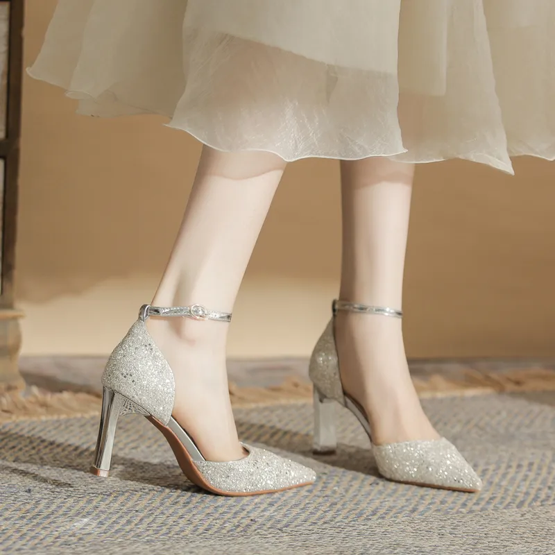 GOSO Slim Heel High Heels 8CM Women's Silver-3