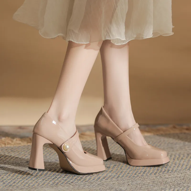GOSO Chunky Heel High Heels 9CM Women's Nude Pink-3