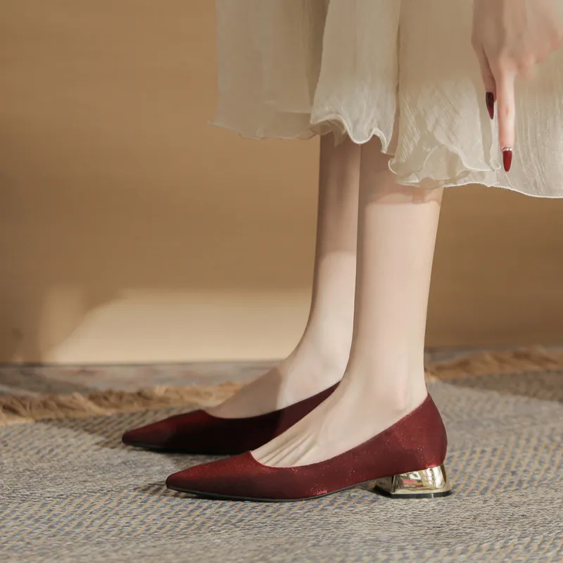 GOSO Chunky Heel High Heels 3CM Women's Red-2