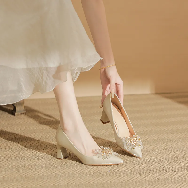 GOSO Chunky Heel High Heels Women's Apricot-6