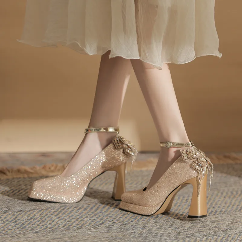 GOSO Chunky Heel High Heels Women's Champagne-2