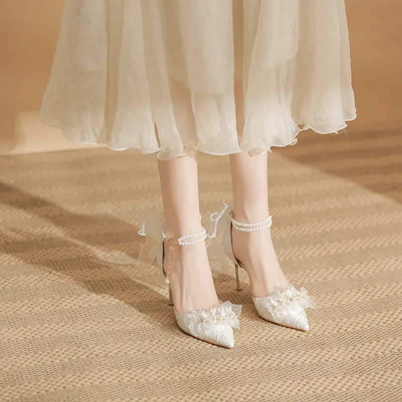 GOSO Slim Heel High Heels Women's White-1