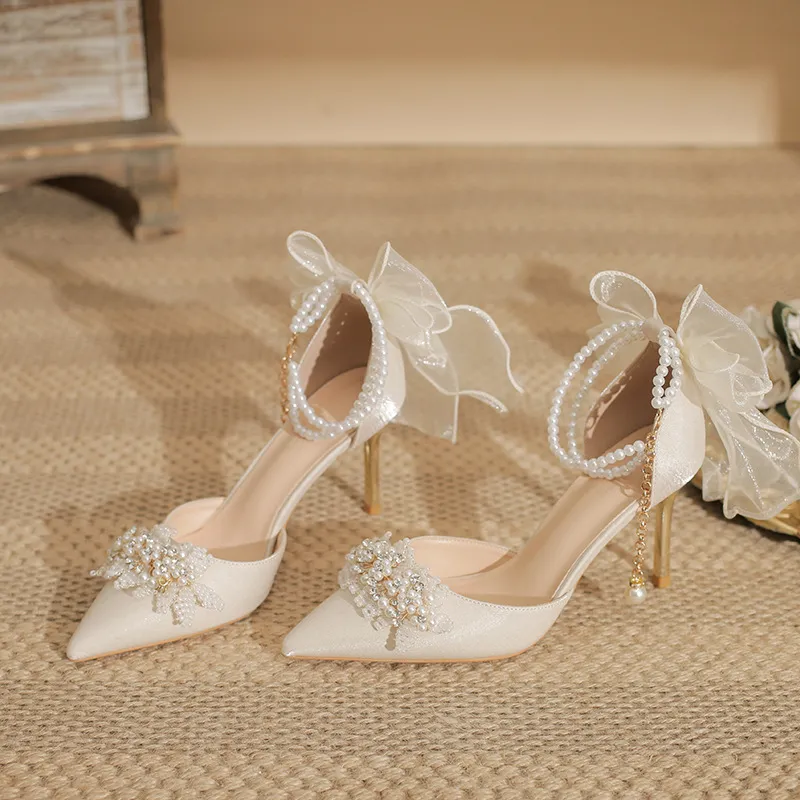 GOSO Slim Heel High Heels Women's White-5