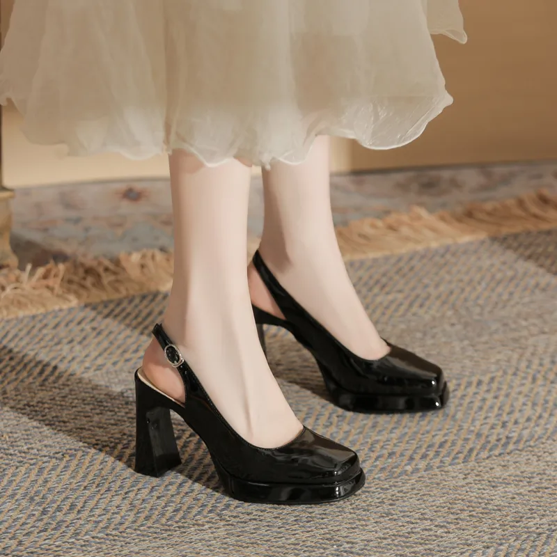 GOSO Chunky Heel High Heels 9CM Women's Black-1