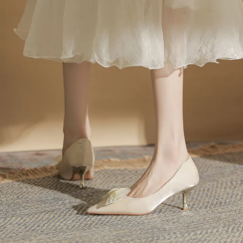 GOSO Slim Heel High Heels 6CM Women's Apricot-5