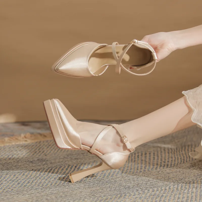 GOSO Chunky Heel High Heels Women's Champagne-1