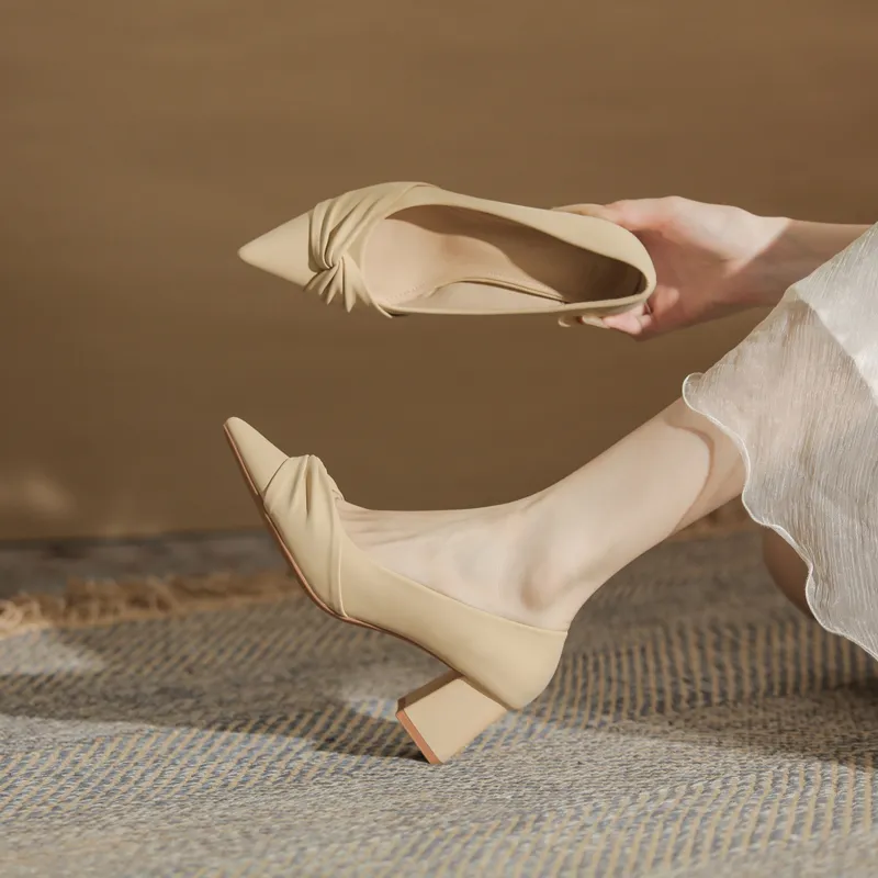 GOSO Chunky Heel High Heels Women's Nude-3