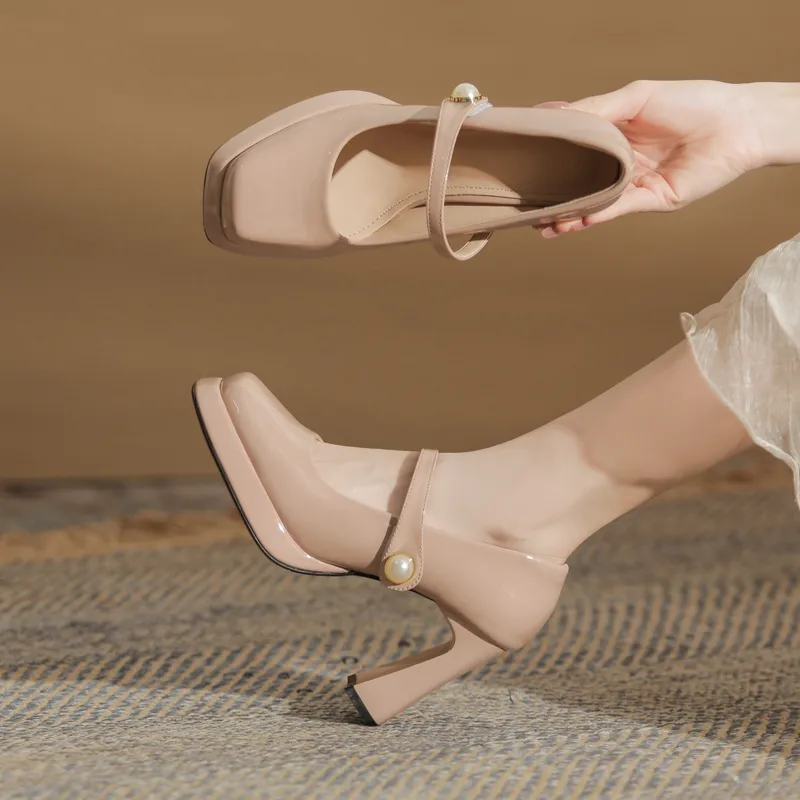 GOSO Chunky Heel High Heels 9CM Women's Nude Pink-1