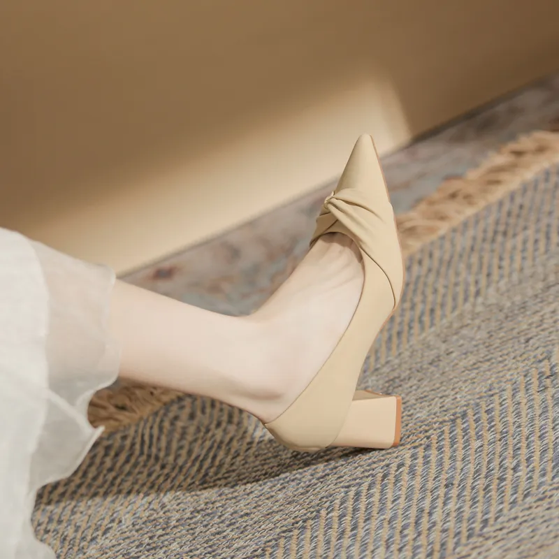GOSO Chunky Heel High Heels Women's Nude-2
