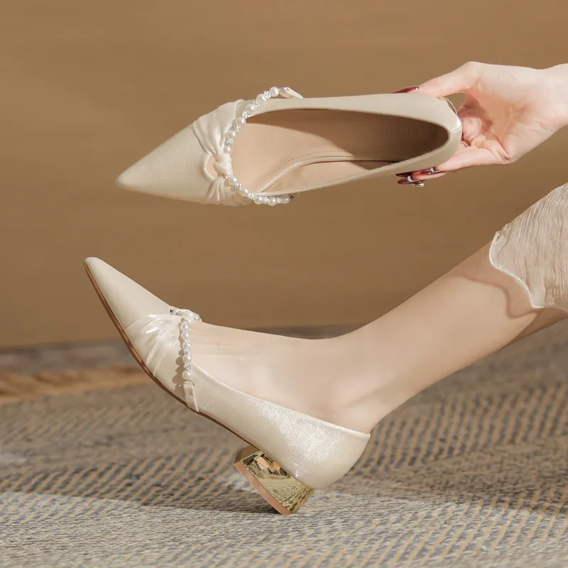 GOSO Chunky Heel High Heels 3CM Women's Apricot-5