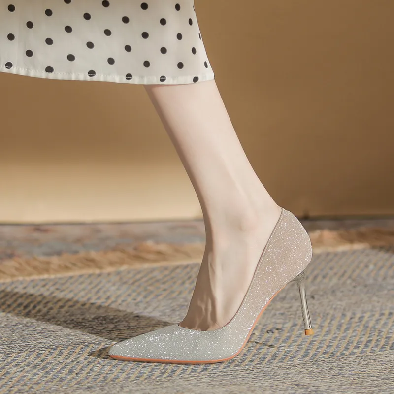 GOSO Slim Heel High Heels Women's Gold-4