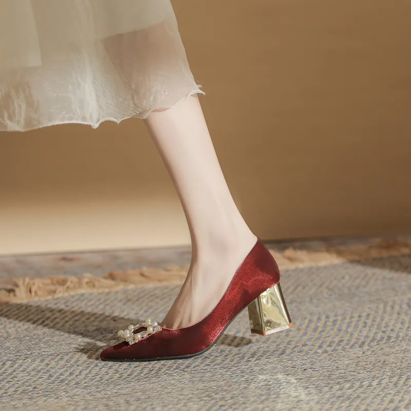 GOSO Chunky Heel High Heels Women's Burgundy-4