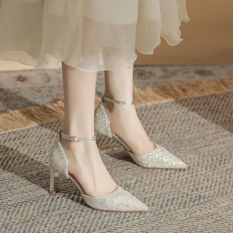 GOSO Slim Heel High Heels 8CM Women's Silver-1