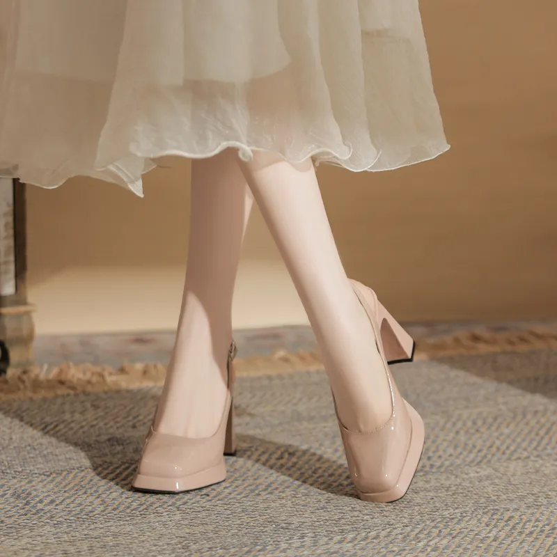 GOSO Chunky Heel High Heels Women's Nude Pink-2
