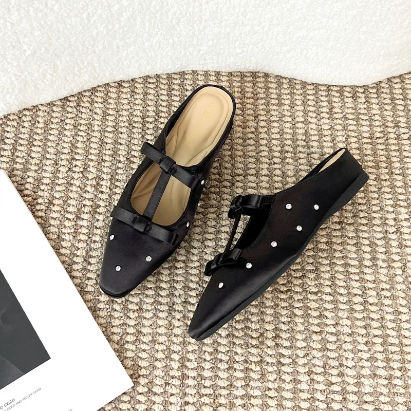 GOSO Rubber Sole Leather Patchwork Abrasion Resistant Closed Toe Slippers Women's Black-1
