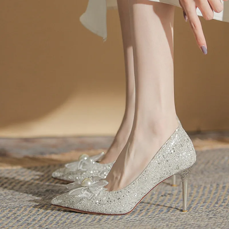 GOSO Slim Heel High Heels 6.5CM Women's Silver-3