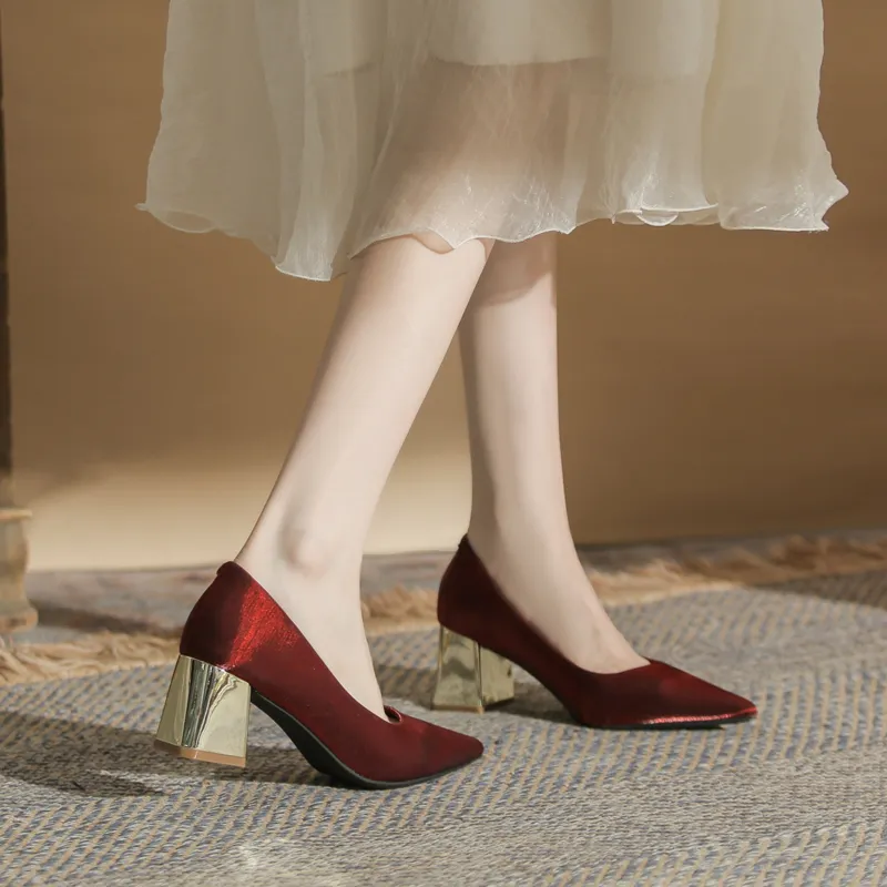 GOSO Chunky Heel High Heels 6CM Women's Burgundy-1