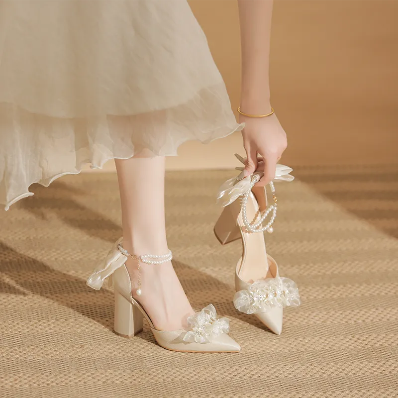 GOSO Chunky Heel High Heels Women's Apricot-5