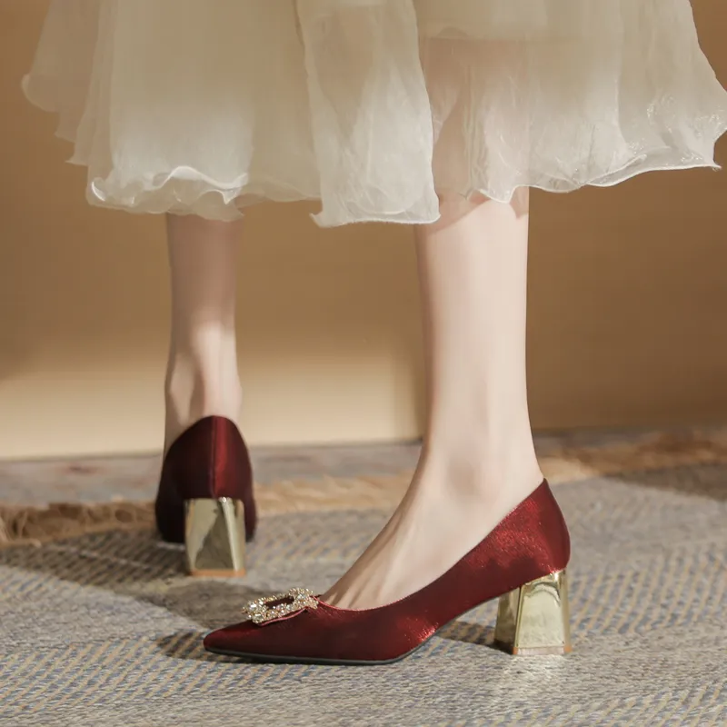 GOSO Chunky Heel High Heels Women's Burgundy-2