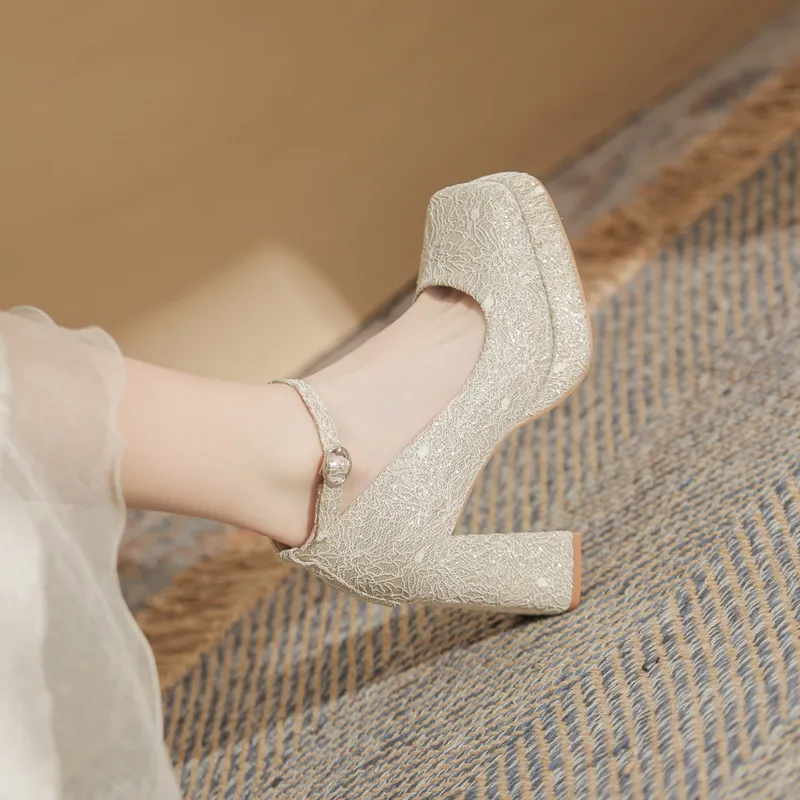 GOSO Chunky Heel High Heels Women's Gold-3