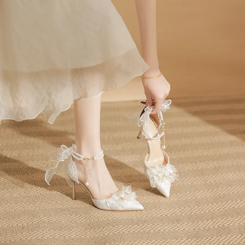 GOSO Slim Heel High Heels Women's White-5