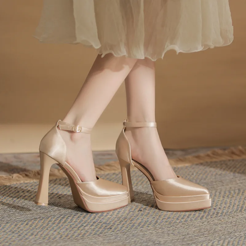 GOSO Chunky Heel High Heels Women's Champagne-3