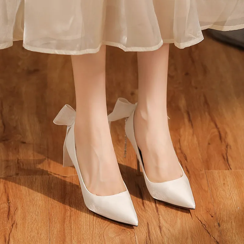 GOSO Slim Heel High Heels 6.5CM Women's White-4